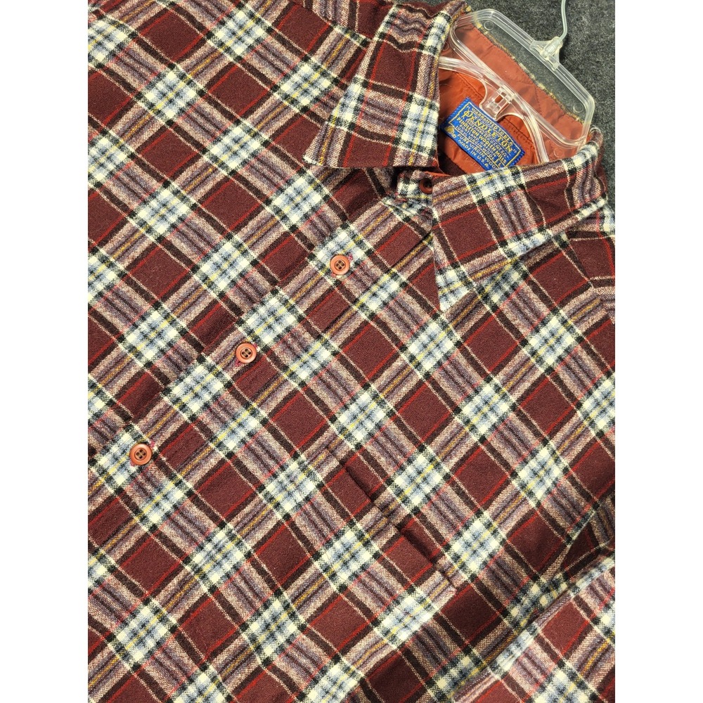 Pendleton Flannel Plaid Button-Down Long Sleeve Men's L Made In USA Maroon